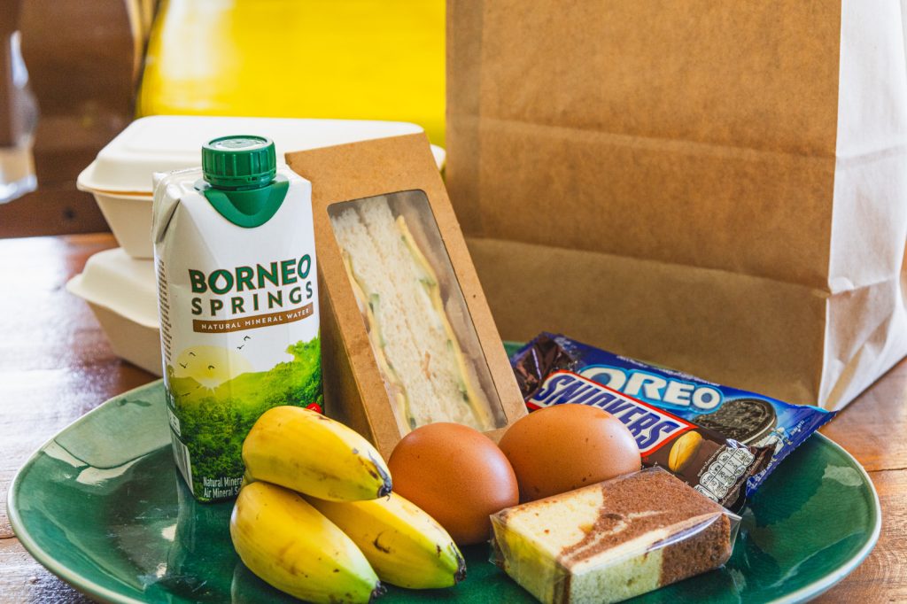 Packed lunch and snacks from the Mount Kinabalu packing list